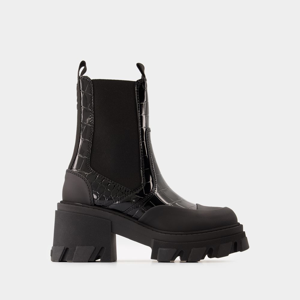 Ganni Bottes Cleated Mid Chelsea - - Cuir Synthétique - Noir In Black