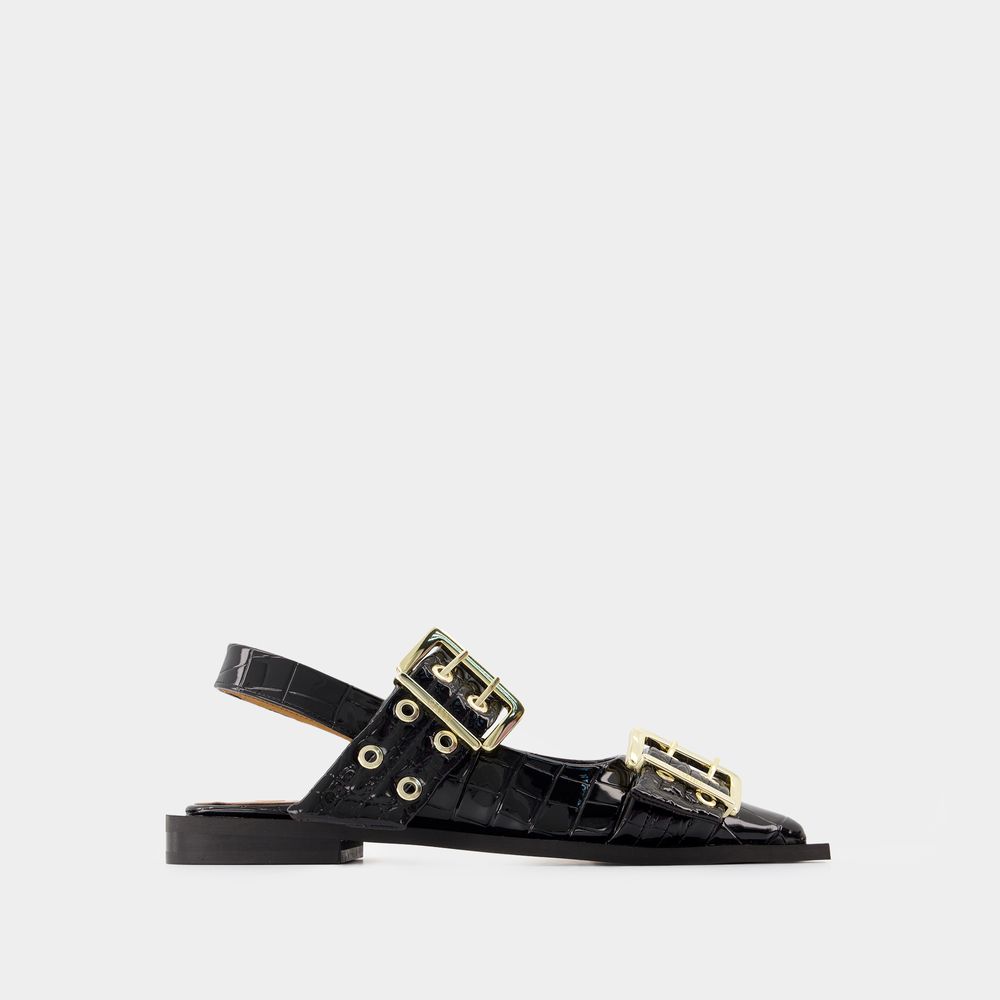 Shop Ganni Ballerines Feminine Buckle -  - Cuir Synthétique - Noir In Black