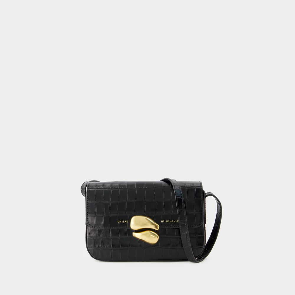Shop Chylak Klassische Flap Bag -  - Leder - Schwarz Krokodilglanz In Black