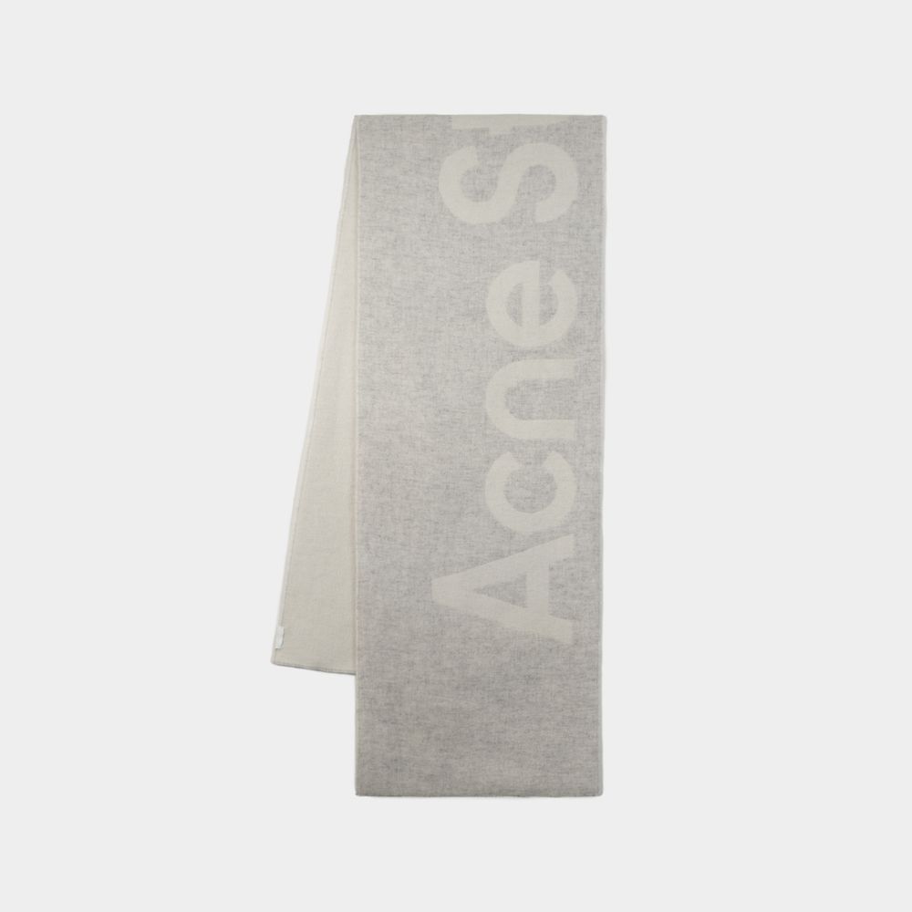 Acne Studios Toronty Logo Contrast R Mini Scarf -  - Wool - Grey In Gray
