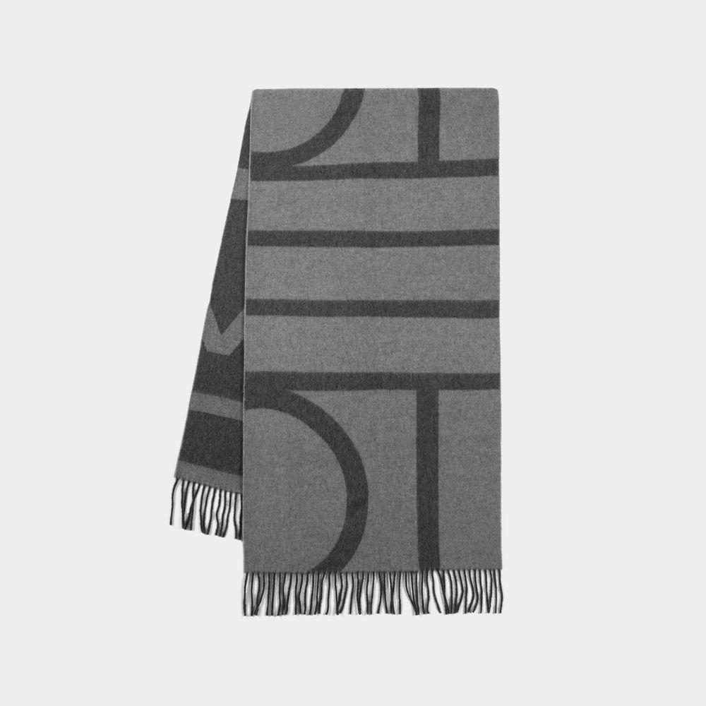 Totême Monogram Jacquard Scarf - Toteme - Wool - Grey