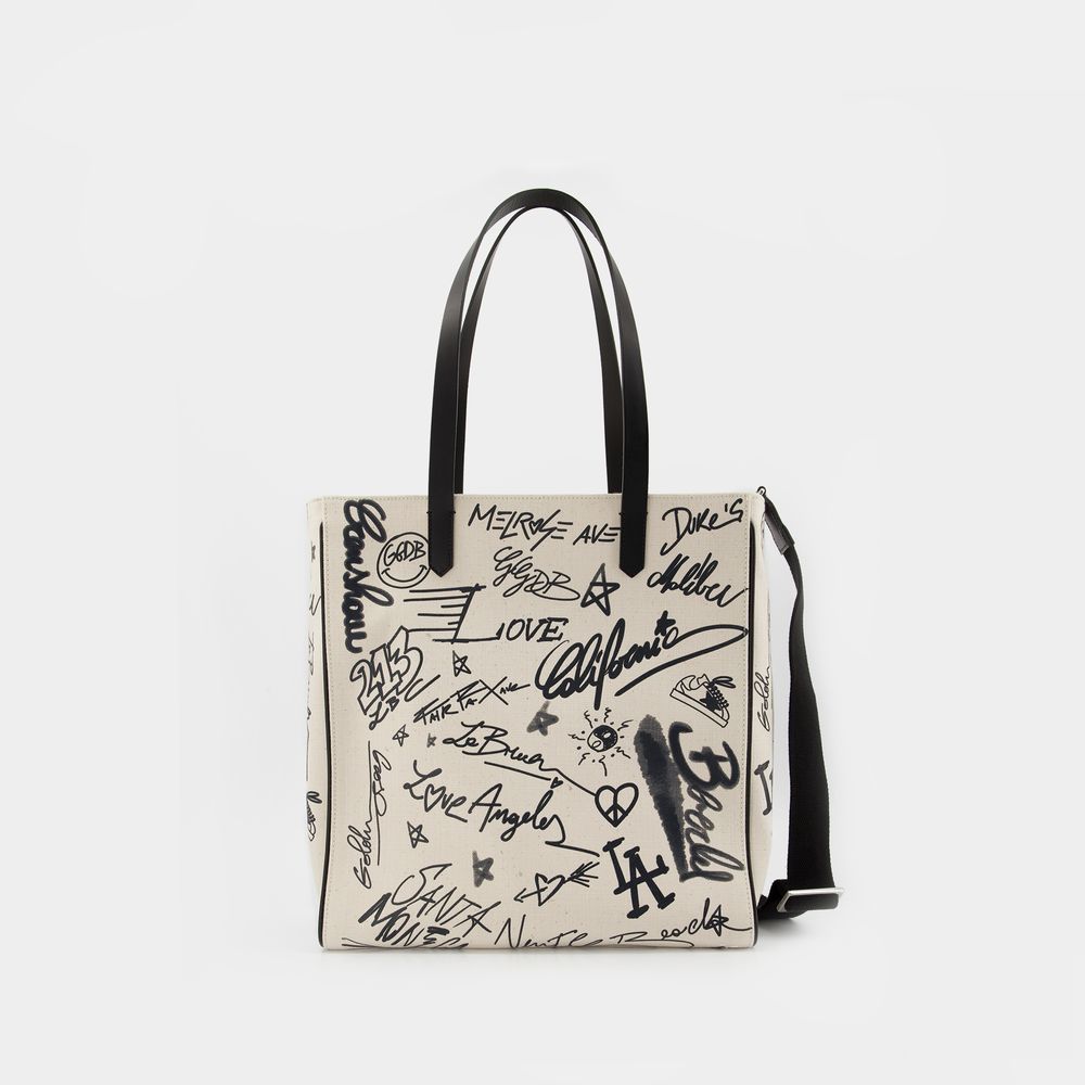 Shop Golden Goose California Tote Bag -  - White/black - Leather In Multicolor