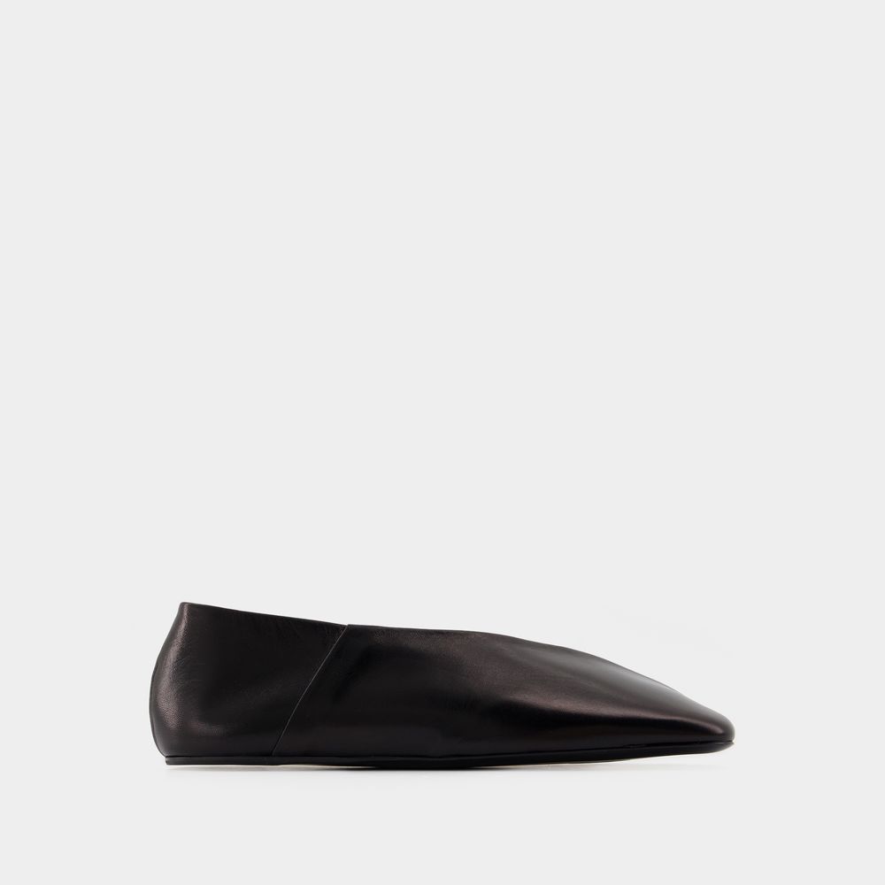Jil Sander Square-toe Leather Ballerina Shoes In Black