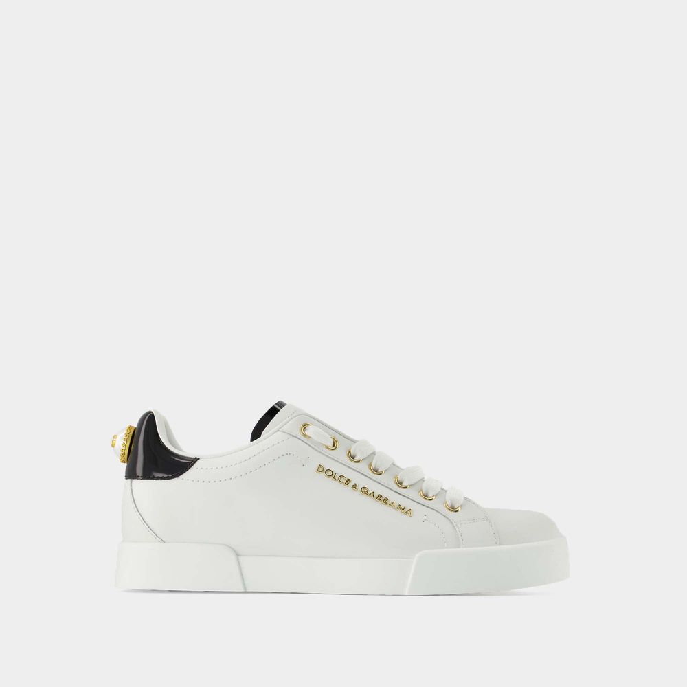Shop Dolce & Gabbana Portofino Sneakers -  -  White/gold - Leather In Yellow