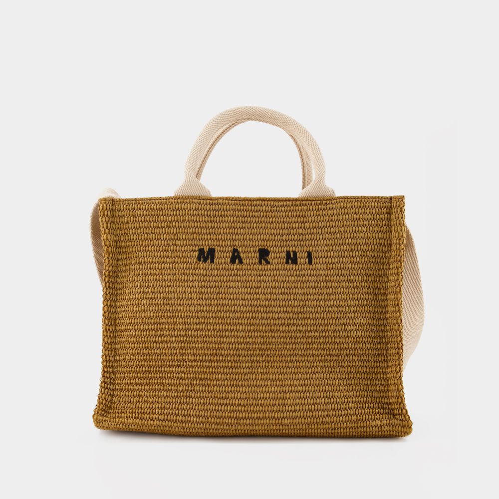 Shop Marni Small Basket Tote Bag -  - Sienna/natural - Leather In Multicoloured