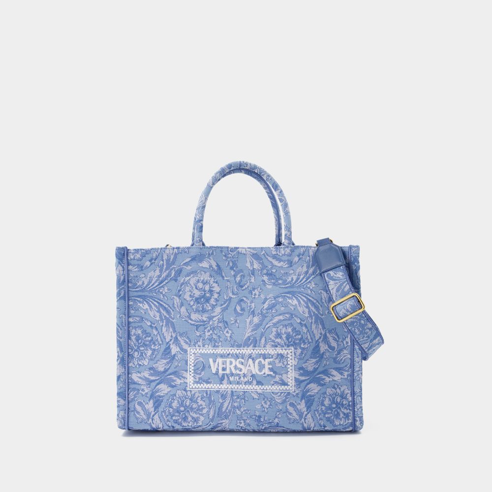 Shop Versace Grosse Einkaufstasche Aus Jacquard -  - Leinwand - Blau In Blue