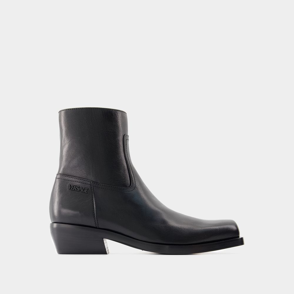 Shop Versace Bottines Luciano -  - Cuir - Noir In Black