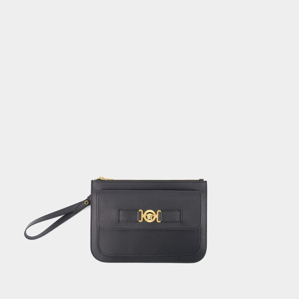 Shop Versace Small Medusa Biggie Clutch -  - Leather - Black