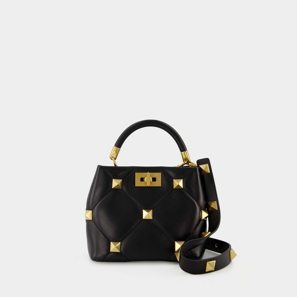 Shop Valentino Roman Stud Small Handbag -  Garavani - Black - Leather
