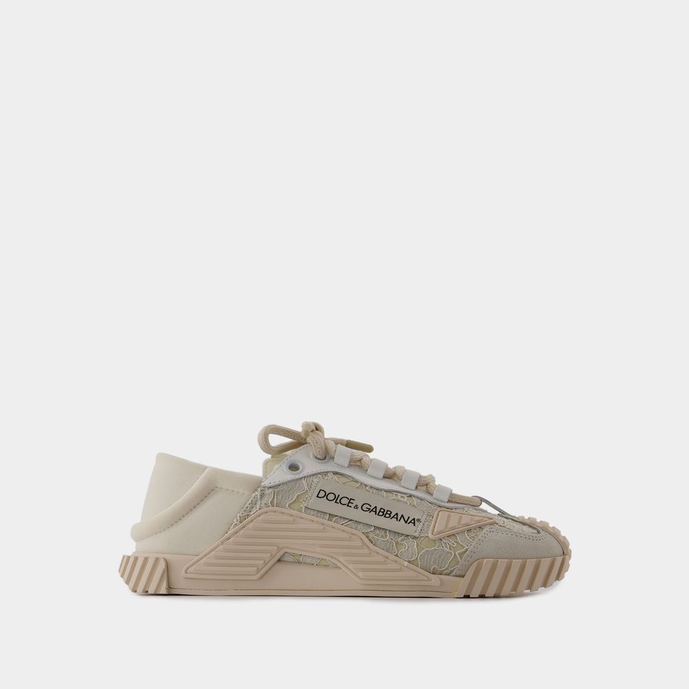 Dolce & Gabbana Nsl Lace-trimmed Low-top Sneakers In Pink