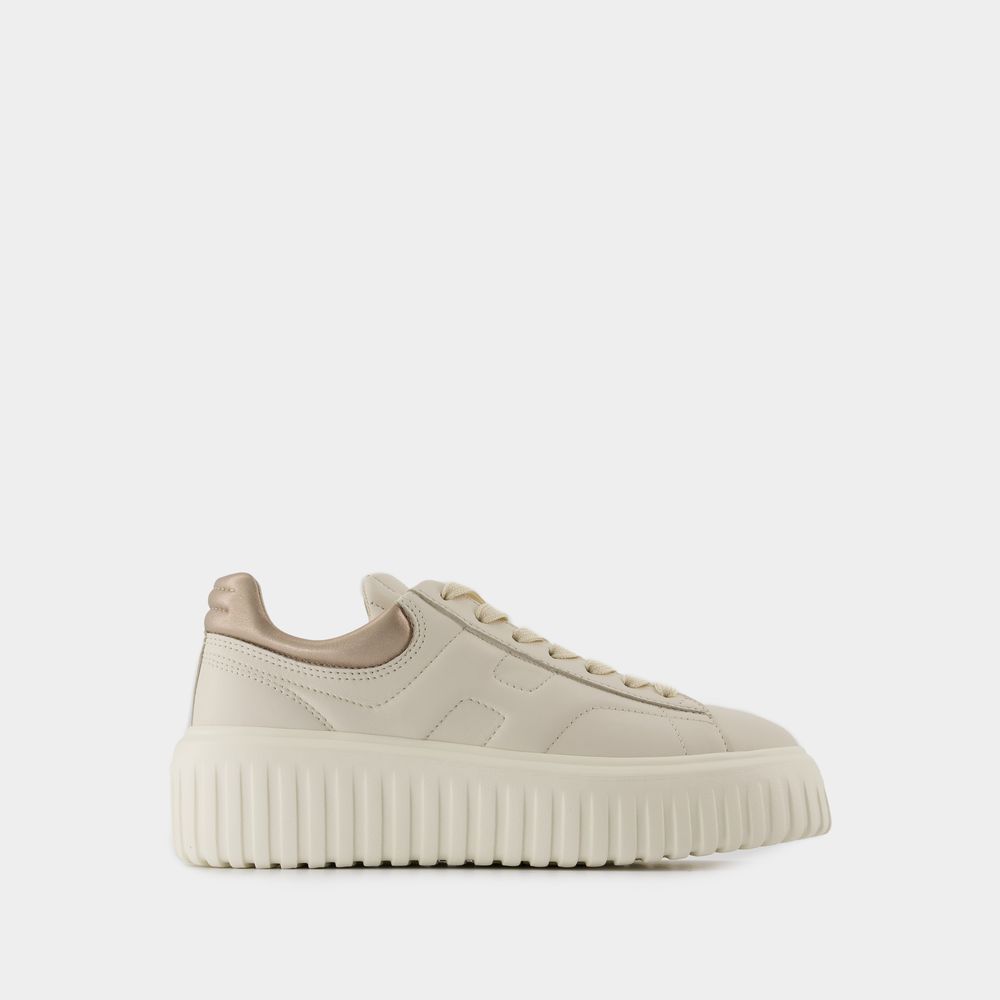 Hogan H-stripes Lace-up Leather Sneakers In Beige