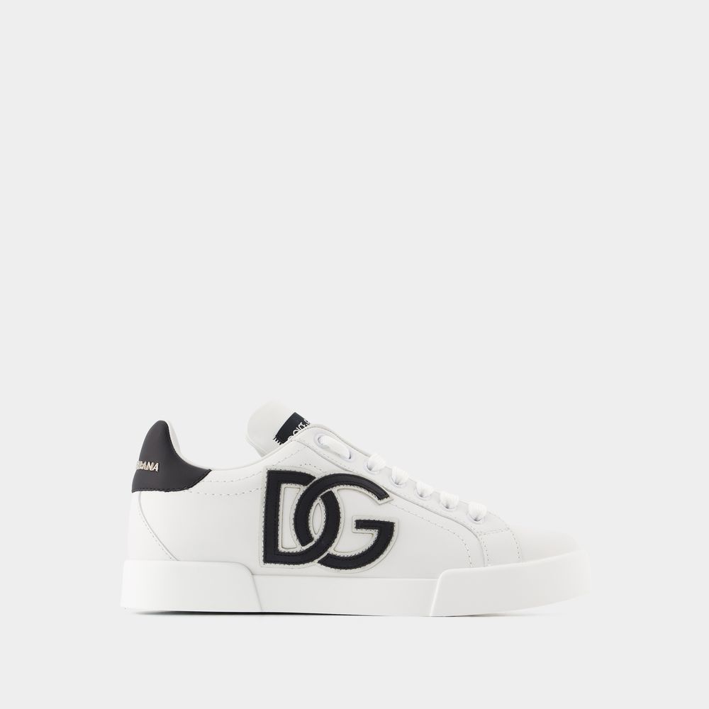 Shop Dolce & Gabbana Portofino Logo-print Sneakers - Dolce&gabbana - Leather - Black/ White