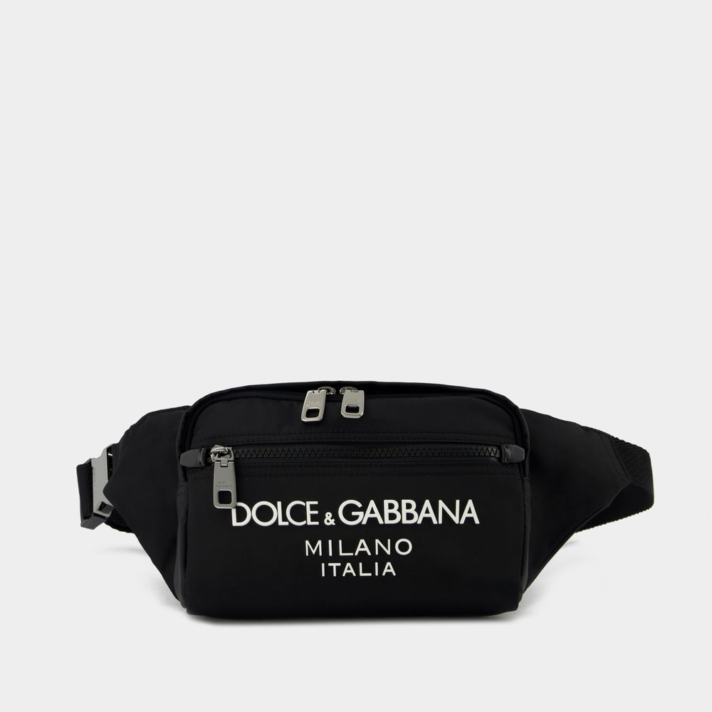 Dolce & Gabbana Women Logo Nylon & Leather Belt Bag In Black