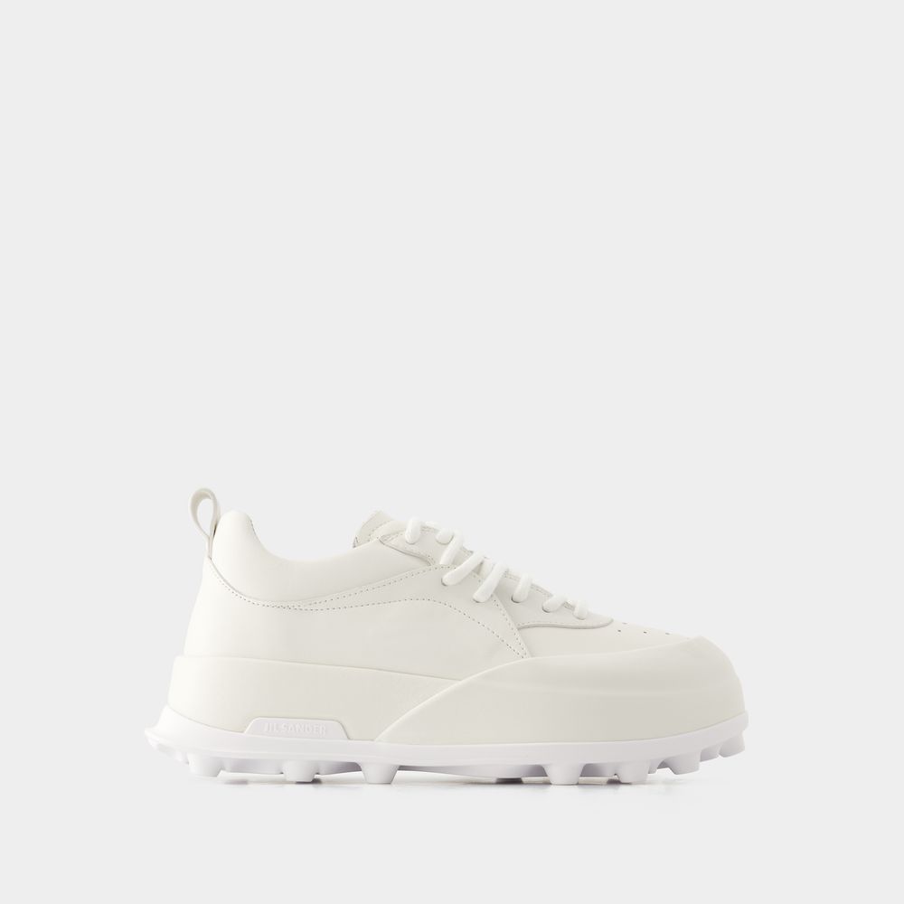 Shop Jil Sander Sneakers -  - Leather - Porcelain In White