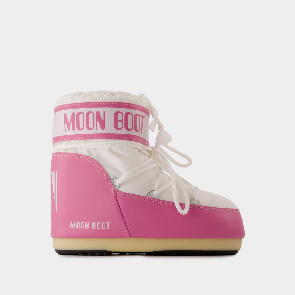 Moon Boot Pink & White Icon Low Boots In Pink