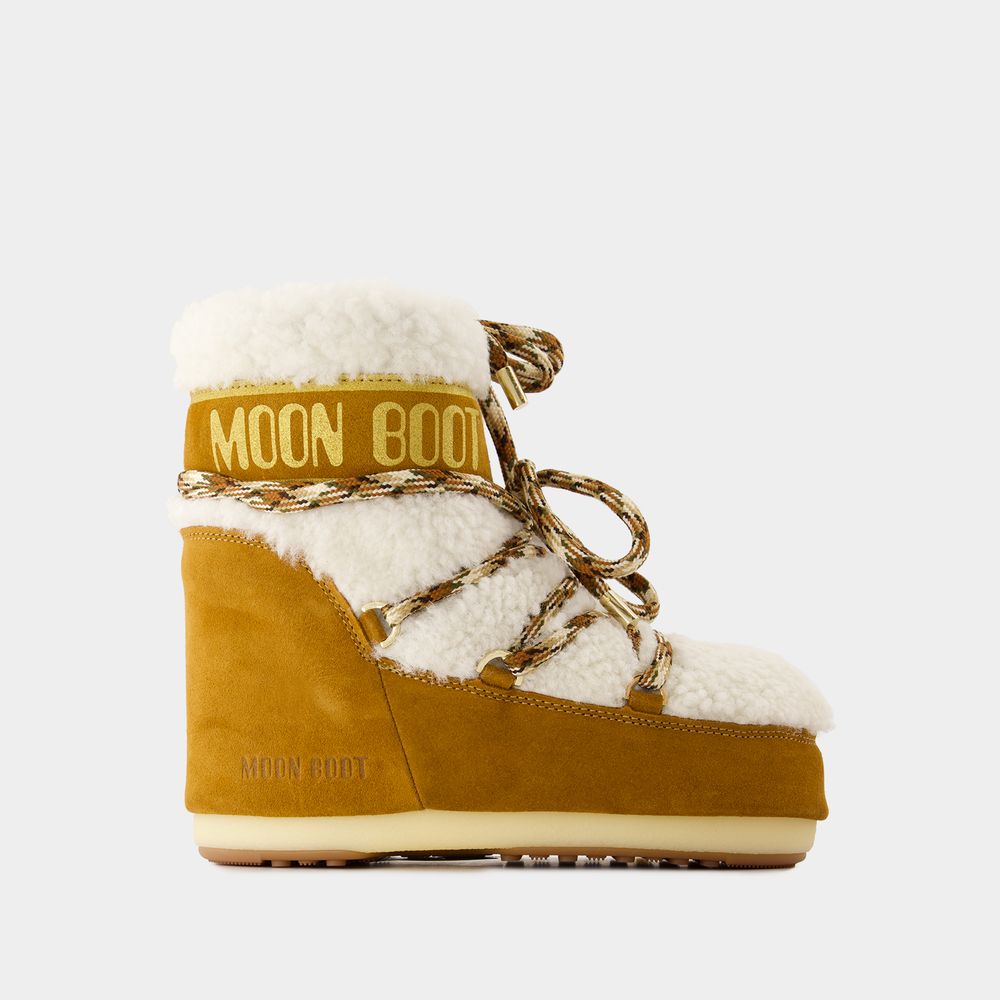 Shop Moon Boot Bottes Icon Low Shearling - - Cuir - Marron/blanc In Brown