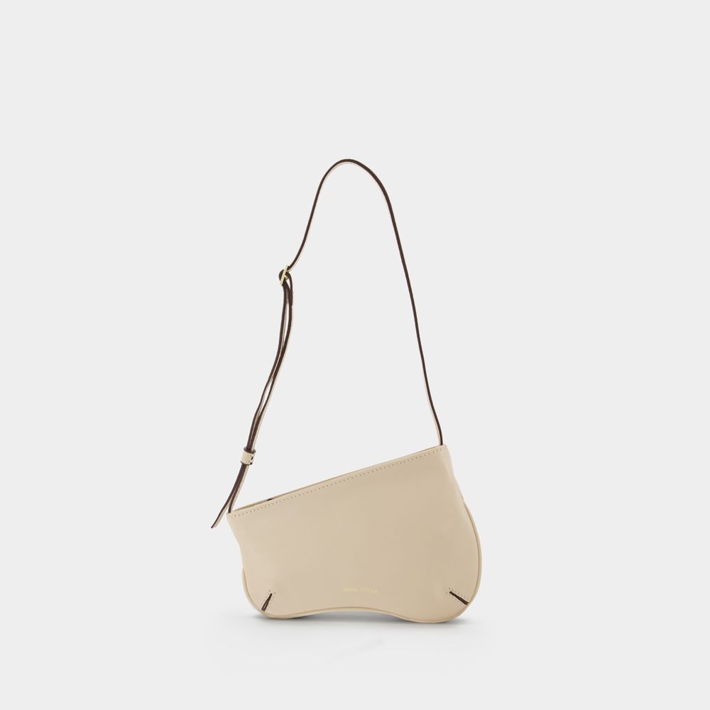 Shop Manu Atelier Mini Curve Hobo Bag -  - Ivory - Leather In Beige