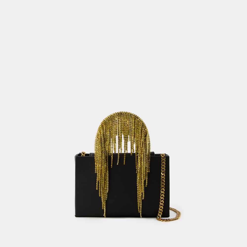 Kara Midi Crystal Fringe Bag -  - Leather - Black/gold