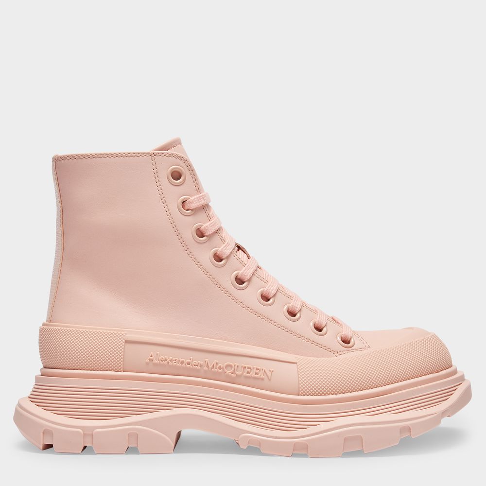 Alexander Mcqueen Sneakers Tread Slick High Aus Rosafarbenem Leder In Pink