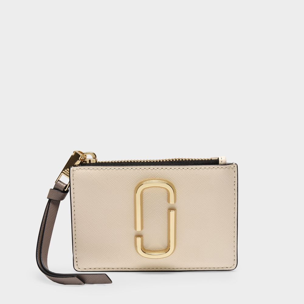 porte-monnaie top zip mini wallet en cuir blanc