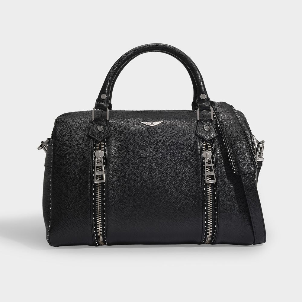Photos - Women Bag Zadig&Voltaire Zadig & Voltaire Medium Sunny Bag in Black Grained Leather and Studs 